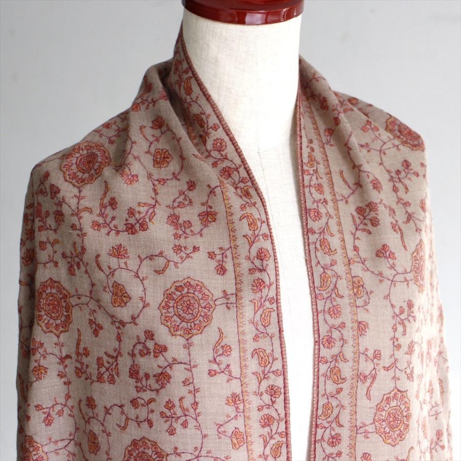 ウールストール・細かな刺繍/大判サイズ 224x106cm ライトブラウン/1点もの | ブランド登録なし | 02