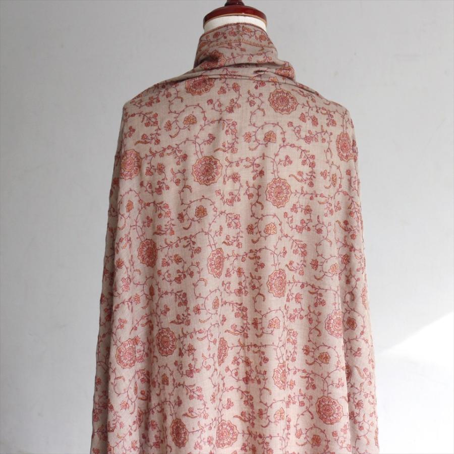 ウールストール・細かな刺繍/大判サイズ 224x106cm ライトブラウン/1点もの | ブランド登録なし | 04