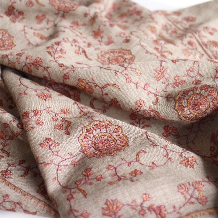 ウールストール・細かな刺繍/大判サイズ 224x106cm ライトブラウン/1点もの | ブランド登録なし | 07