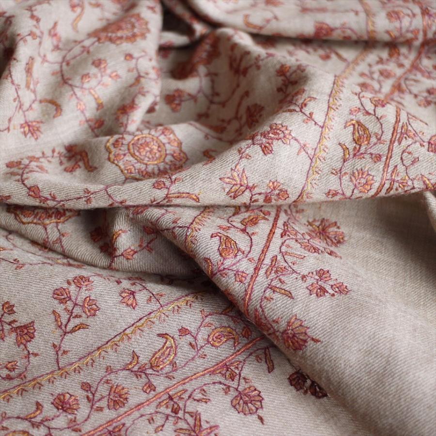 ウールストール・細かな刺繍/大判サイズ 224x106cm ライトブラウン/1点もの | ブランド登録なし | 08