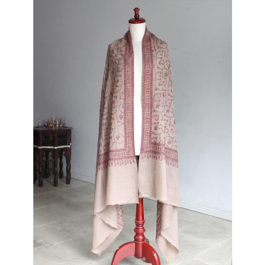 ウールストール・細かな刺繍/大判サイズ 214x200cm ライトブラウン/1点もの | ブランド登録なし | 01
