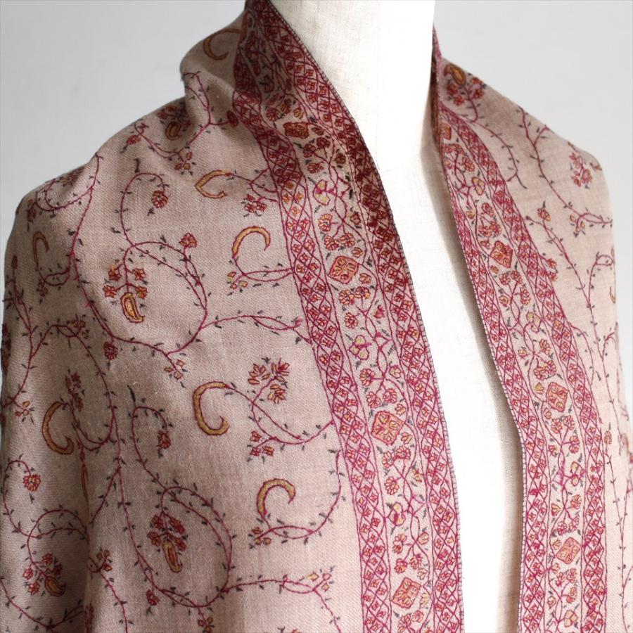 ウールストール・細かな刺繍/大判サイズ 214x200cm ライトブラウン/1点もの | ブランド登録なし | 02