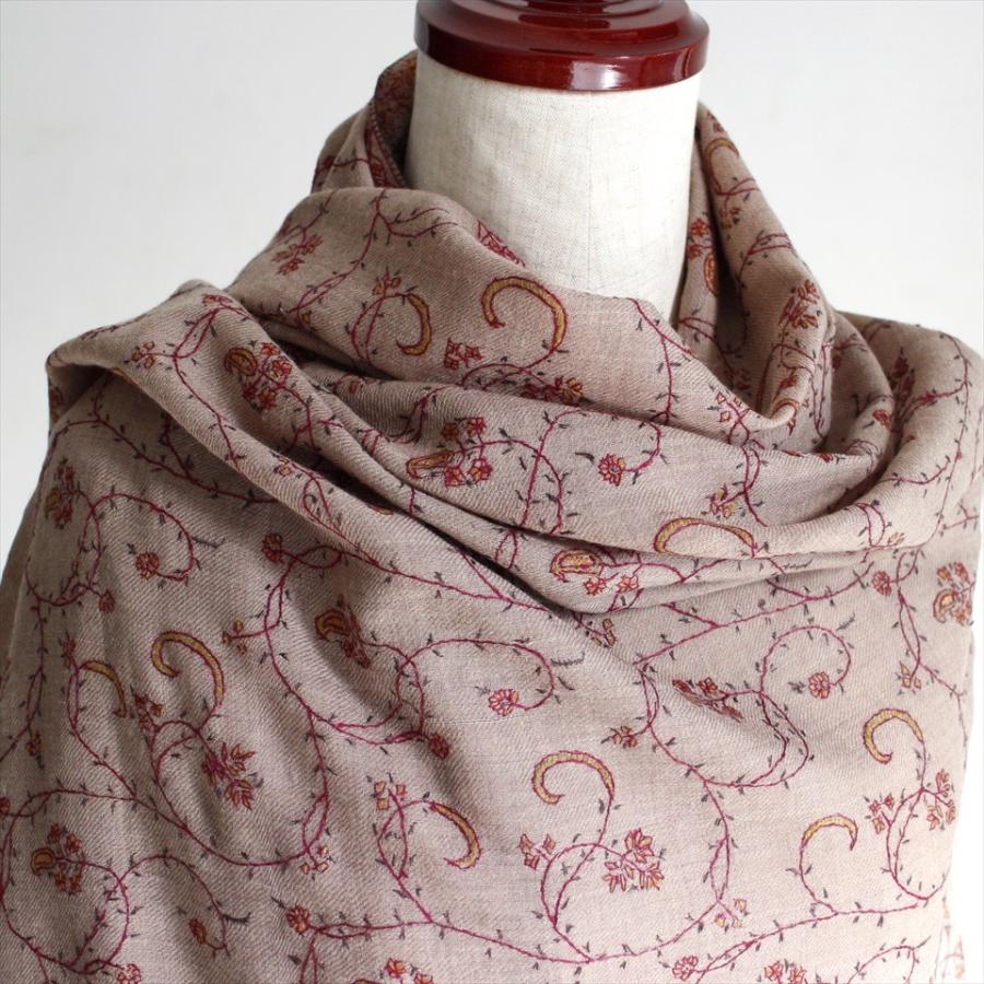 ウールストール・細かな刺繍/大判サイズ 214x200cm ライトブラウン/1点もの | ブランド登録なし | 03