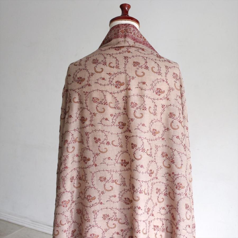 ウールストール・細かな刺繍/大判サイズ 214x200cm ライトブラウン/1点もの | ブランド登録なし | 04