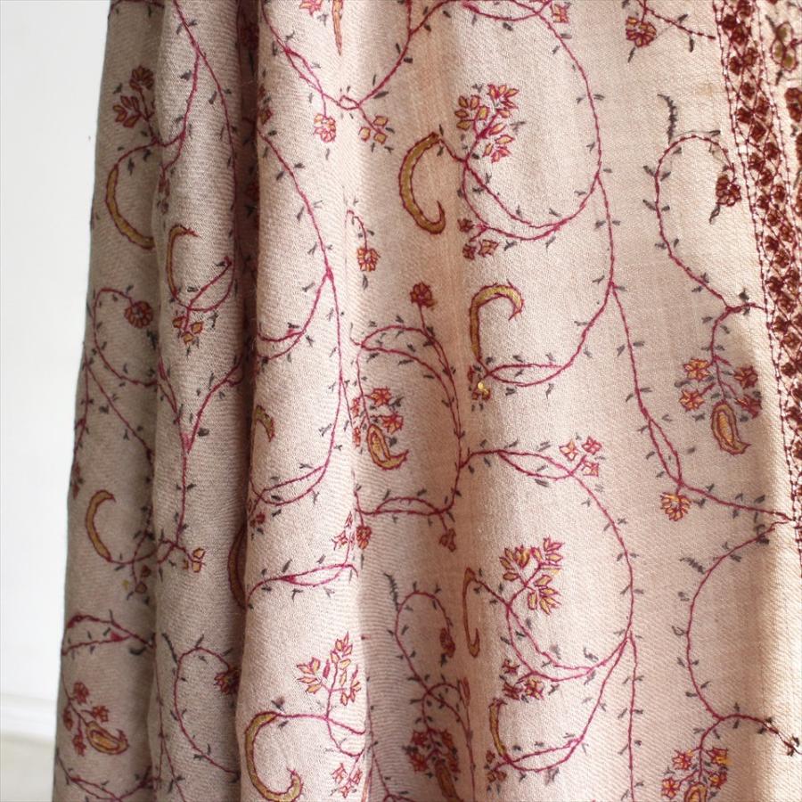 ウールストール・細かな刺繍/大判サイズ 214x200cm ライトブラウン/1点もの | ブランド登録なし | 05