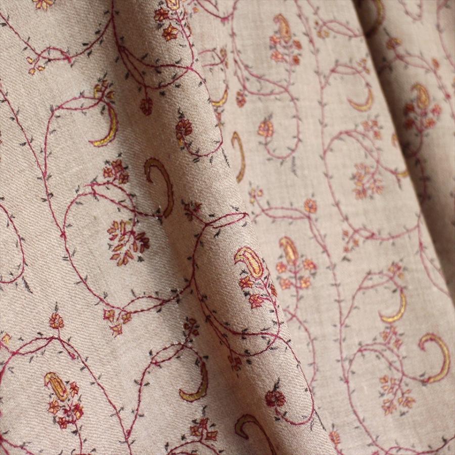 ウールストール・細かな刺繍/大判サイズ 214x200cm ライトブラウン/1点もの | ブランド登録なし | 07