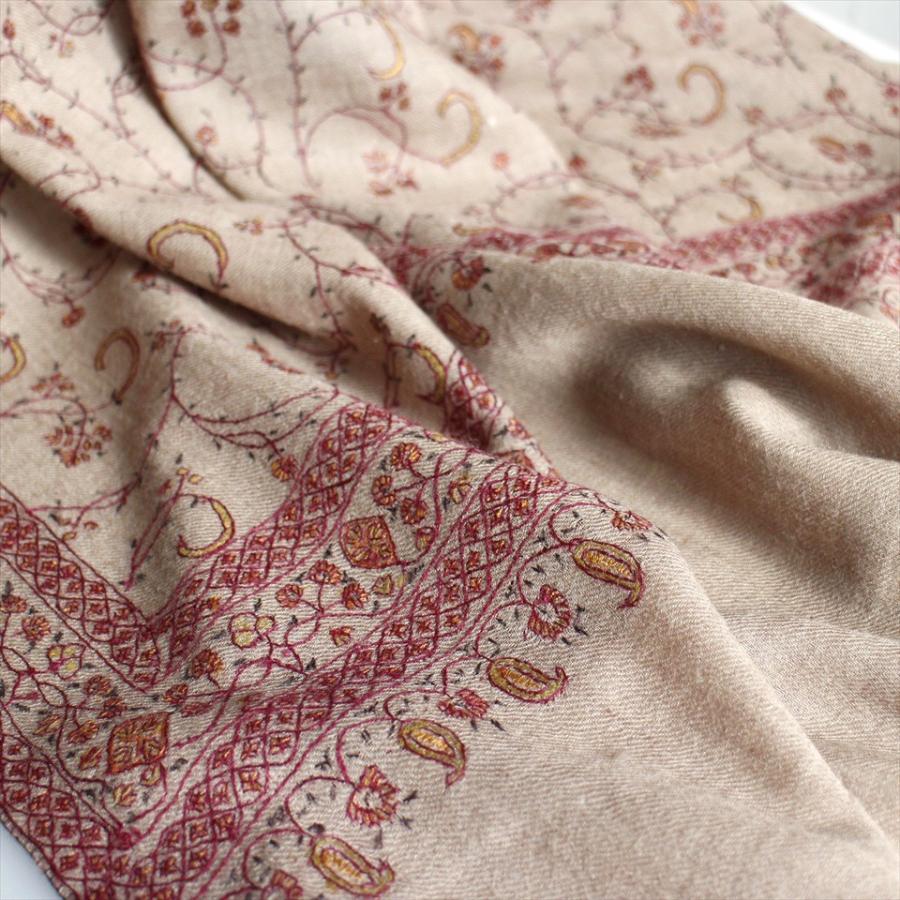 ウールストール・細かな刺繍/大判サイズ 214x200cm ライトブラウン/1点もの | ブランド登録なし | 08