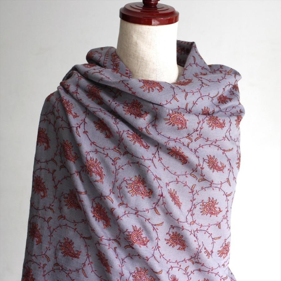 ウールストール・細かな刺繍/大判サイズ 210x95cm グレー/1点もの | ブランド登録なし | 03