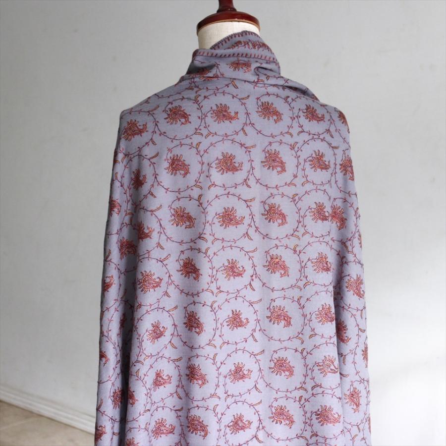 ウールストール・細かな刺繍/大判サイズ 210x95cm グレー/1点もの | ブランド登録なし | 05
