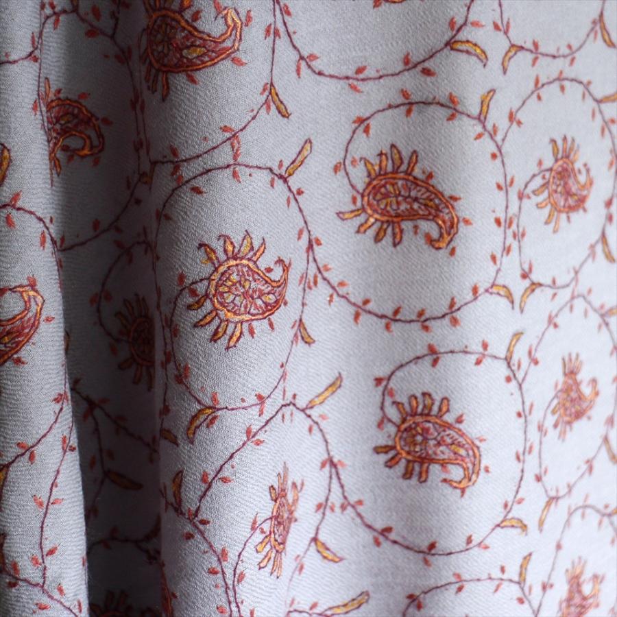 ウールストール・細かな刺繍/大判サイズ 210x95cm グレー/1点もの | ブランド登録なし | 06