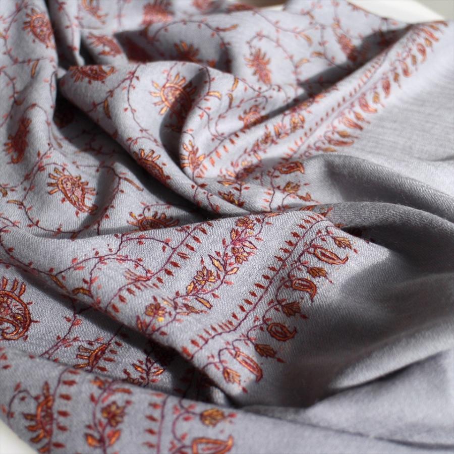 ウールストール・細かな刺繍/大判サイズ 210x95cm グレー/1点もの | ブランド登録なし | 07