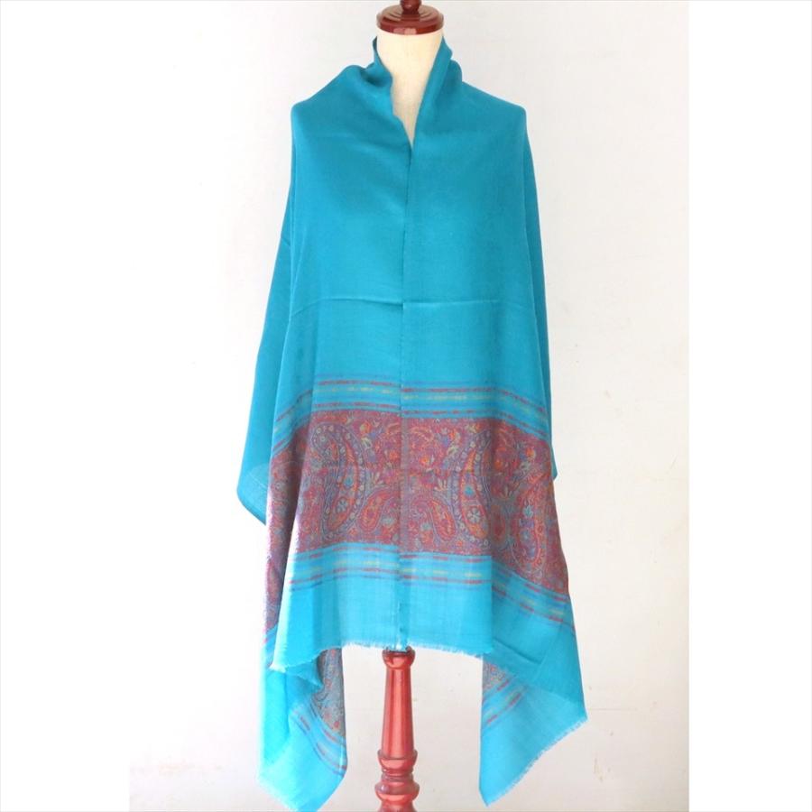手織りのカシミアストール大判サイズ 194x71cm ターコイズ | ブランド登録なし | 01