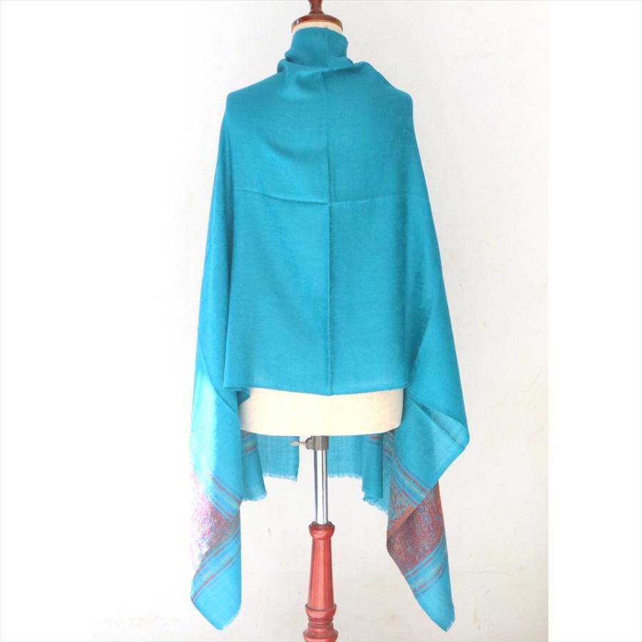 手織りのカシミアストール大判サイズ 194x71cm ターコイズ | ブランド登録なし | 02