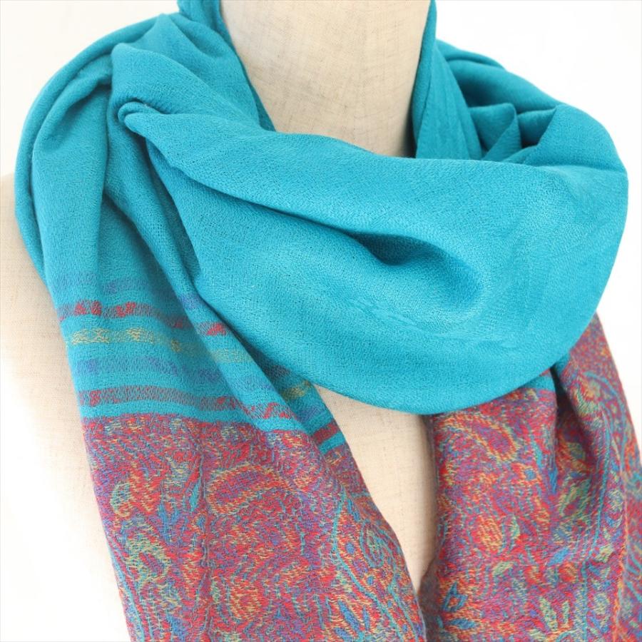 手織りのカシミアストール大判サイズ 194x71cm ターコイズ | ブランド登録なし | 03