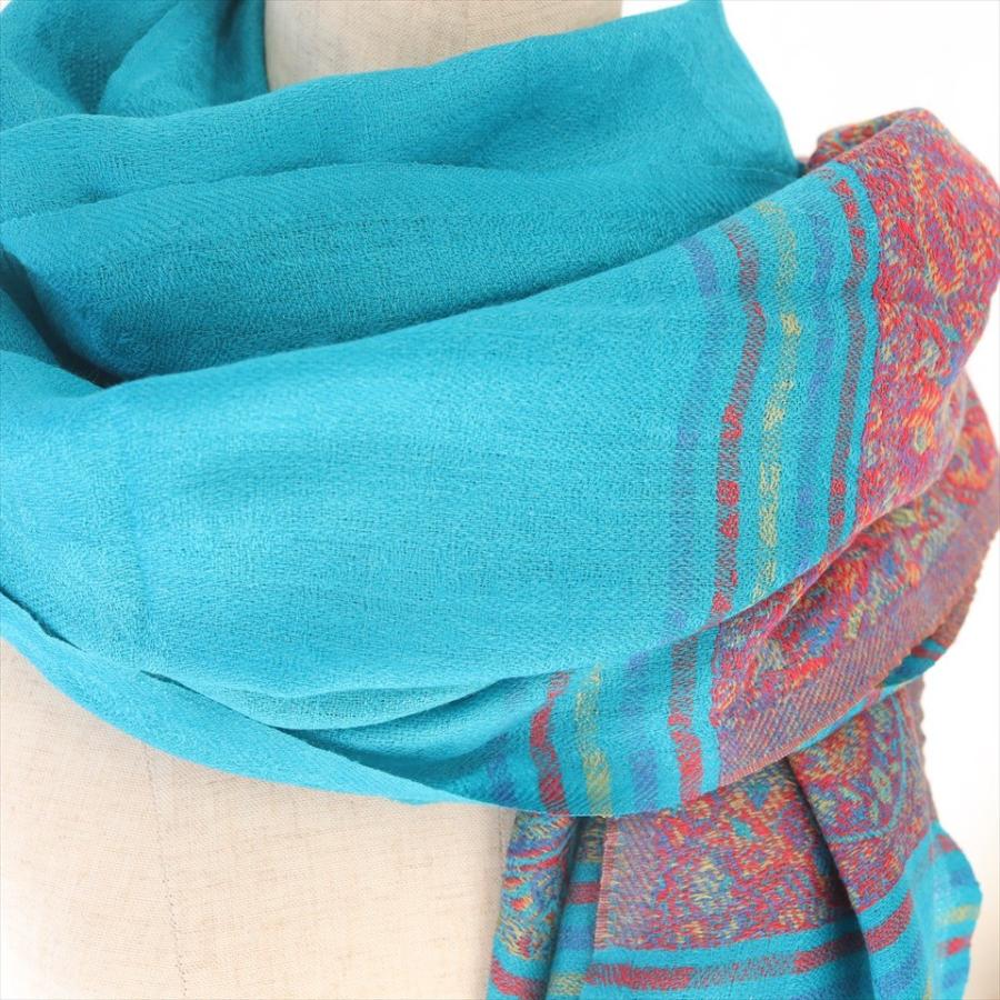 手織りのカシミアストール大判サイズ 194x71cm ターコイズ | ブランド登録なし | 04