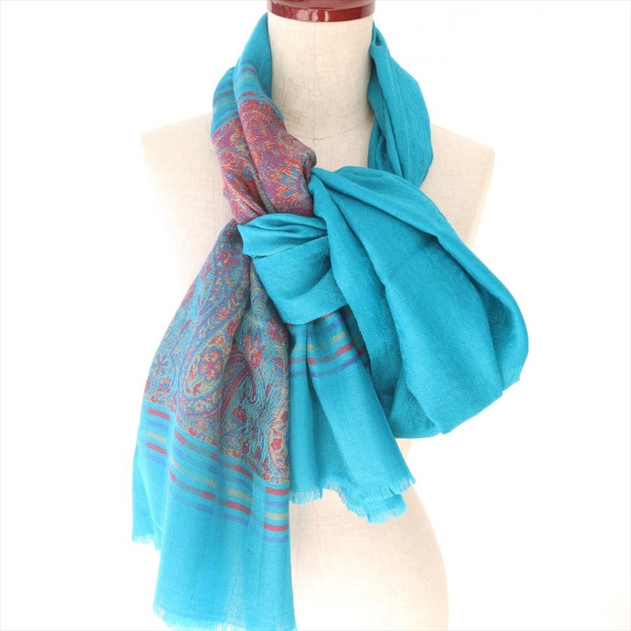 手織りのカシミアストール大判サイズ 194x71cm ターコイズ | ブランド登録なし | 05