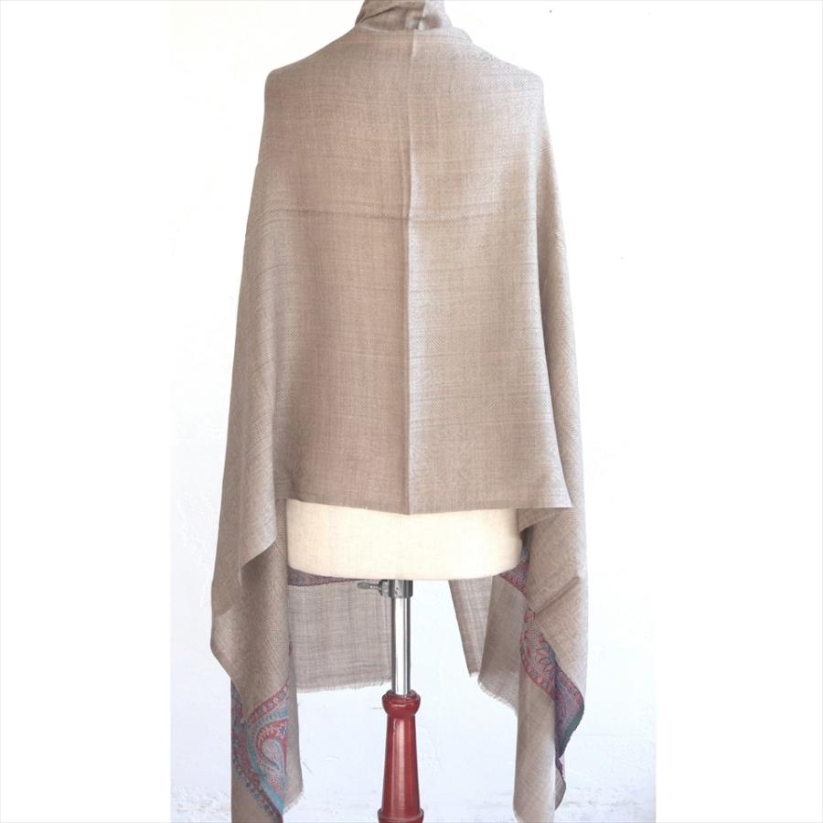 手織りのカシミアストール大判サイズ 198x72cm グレージュ/水色 | ブランド登録なし | 02