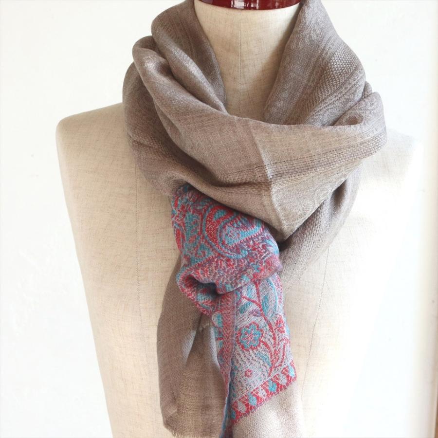 手織りのカシミアストール大判サイズ 198x72cm グレージュ/水色 | ブランド登録なし | 03