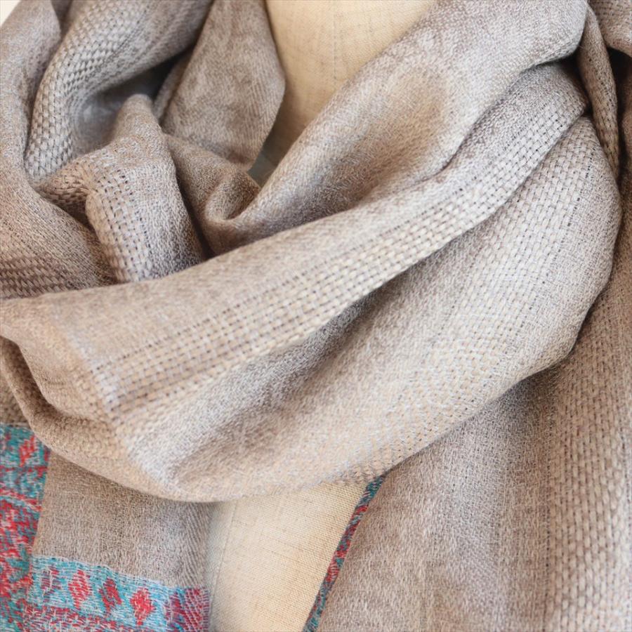 手織りのカシミアストール大判サイズ 198x72cm グレージュ/水色 | ブランド登録なし | 05