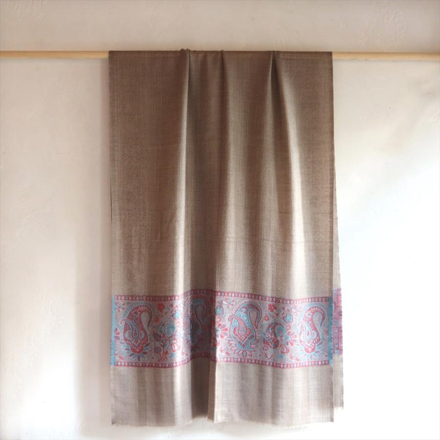 手織りのカシミアストール大判サイズ 198x72cm グレージュ/水色 | ブランド登録なし | 07