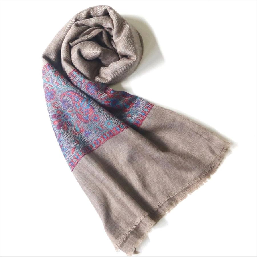 手織りのカシミアストール大判サイズ 200x71cm グレージュ | ブランド登録なし