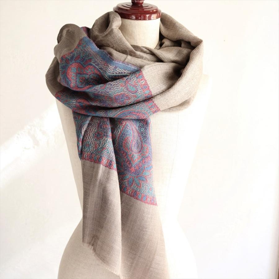 手織りのカシミアストール大判サイズ 200x71cm グレージュ | ブランド登録なし | 03