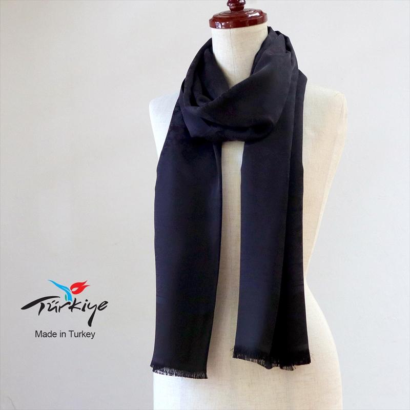 大判ストール 光沢あるジャガード織り 薄手ペイズリー トルコデザイン　ブラック　黒 | ブランド登録なし