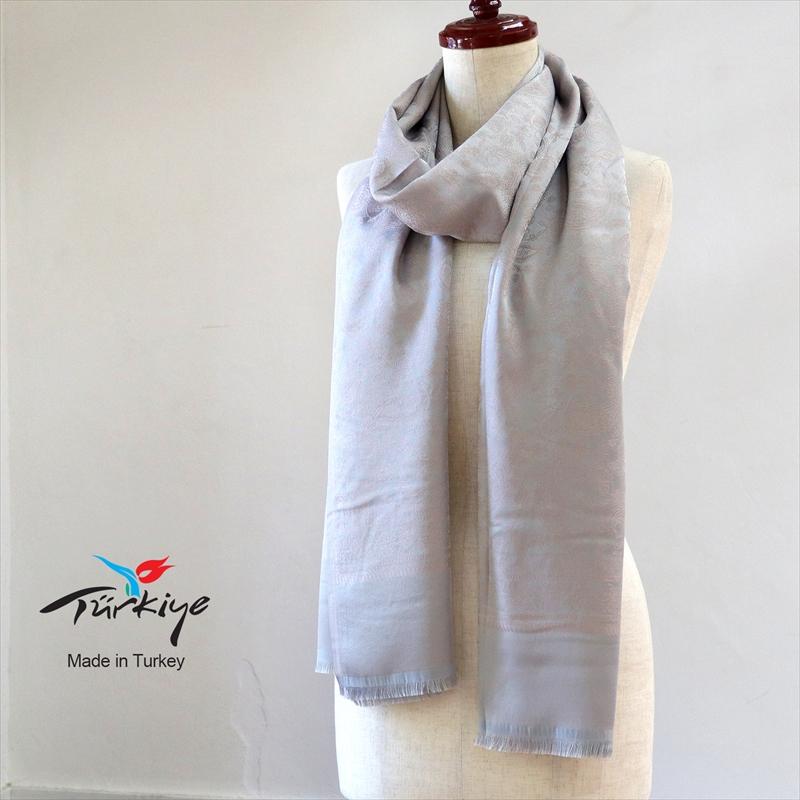 大判ストール 光沢あるジャガード織り 薄手ペイズリー トルコデザイン　シルバーグレー | ブランド登録なし