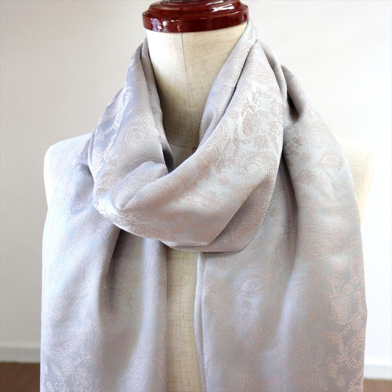 大判ストール 光沢あるジャガード織り 薄手ペイズリー トルコデザイン　シルバーグレー | ブランド登録なし | 01