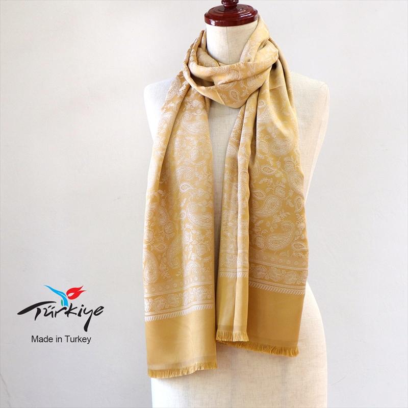 大判ストール 光沢あるジャガード織り 薄手ペイズリー トルコデザイン　イエロー | ブランド登録なし