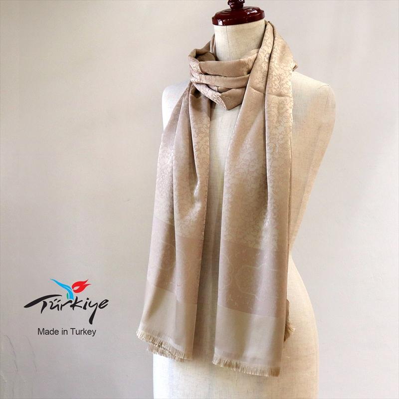 大判ストール 光沢あるジャガード織り 薄手キャメルベージュ　アラベスク　トルコデザイン | ブランド登録なし