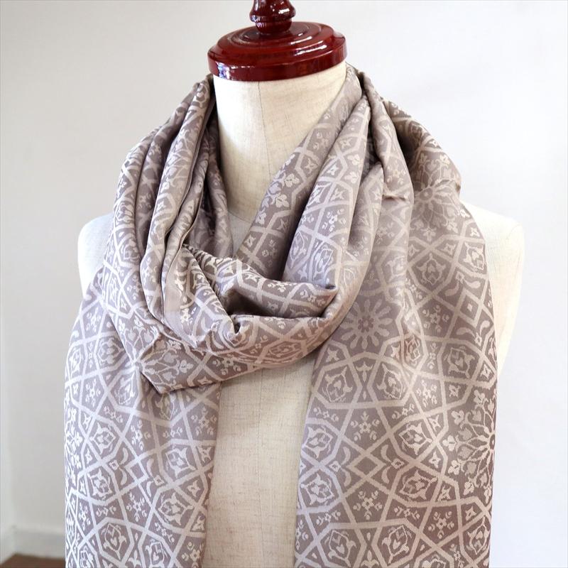 大判ストール 光沢あるジャガード織り 薄手グレージュ ジオメトリックパターン　トルコデザイン | ブランド登録なし | 01