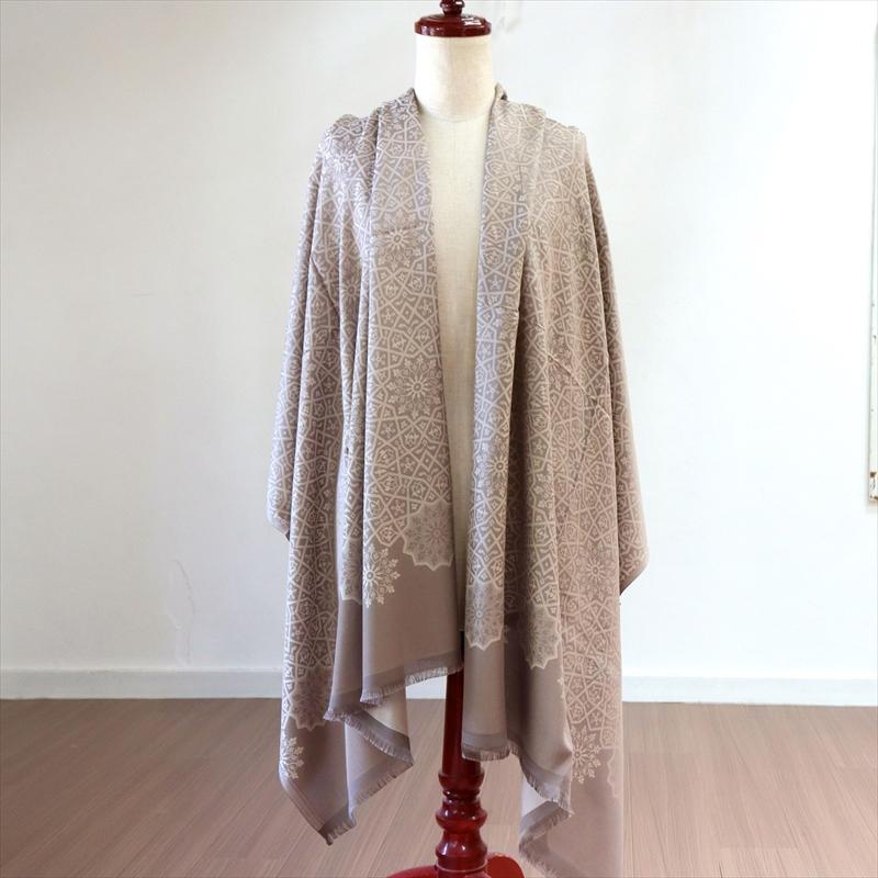 大判ストール 光沢あるジャガード織り 薄手グレージュ ジオメトリックパターン　トルコデザイン | ブランド登録なし | 02