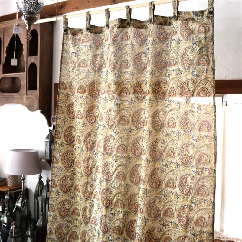 カラムカーリ　インド更紗 ドアカーテン　173x105cm マスタード　ペイズリー | ブランド登録なし