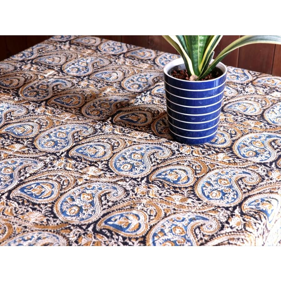 インド更紗 カラムカーリ　木版ブロックプリント 246x146cm ブルー＆オリーブ＆レッド/ペイズリー柄 | ブランド登録なし | 01
