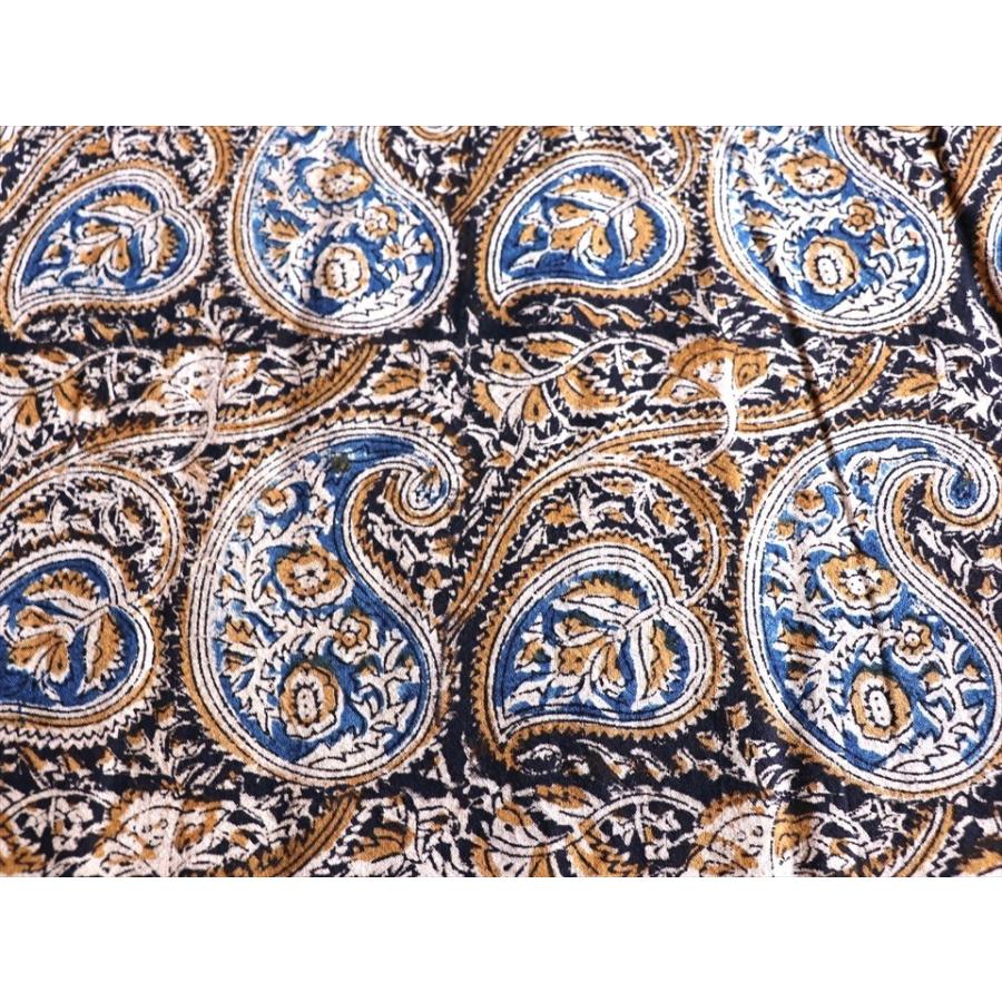 インド更紗 カラムカーリ　木版ブロックプリント 246x146cm ブルー＆オリーブ＆レッド/ペイズリー柄 | ブランド登録なし | 03