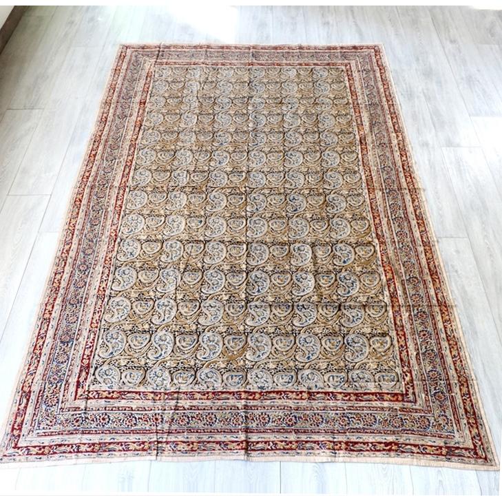 インド更紗 カラムカーリ　木版ブロックプリント 246x146cm ブルー＆オリーブ＆レッド/ペイズリー柄 | ブランド登録なし | 06