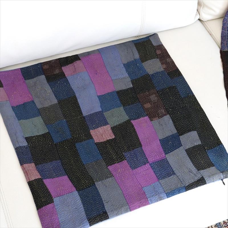 カンタ刺繍　シルク　クッションカバー44×44cmモザイクパッチワーク　パープルグラデーション | ブランド登録なし | 07