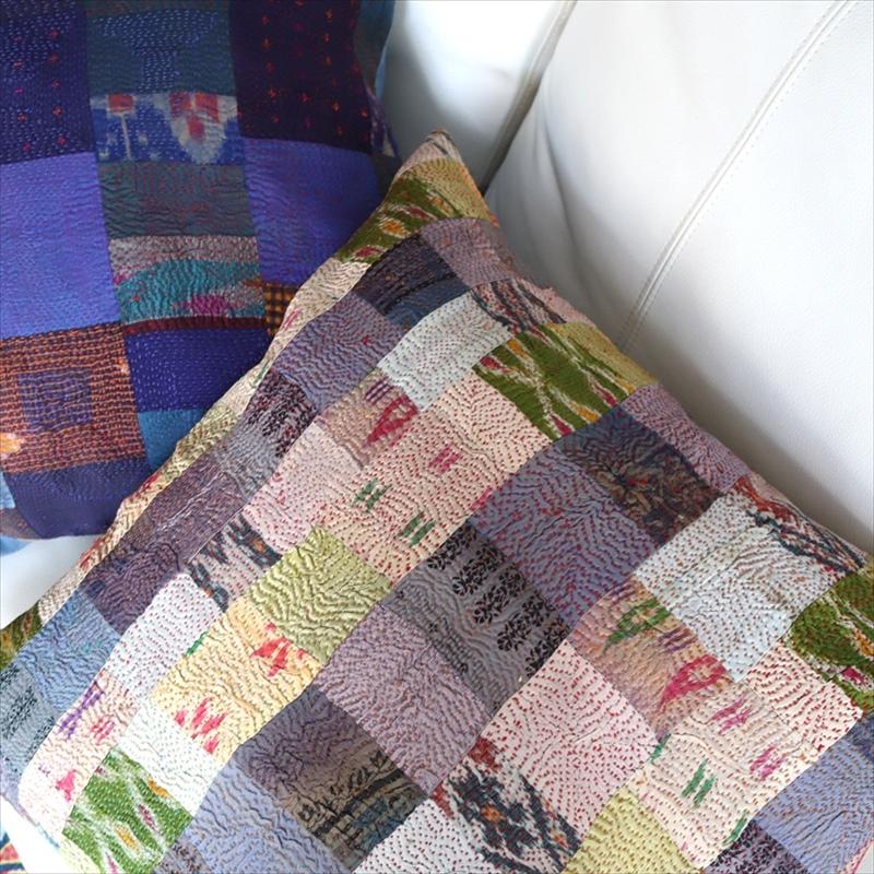 カンタ刺繍　シルク　クッションカバー50×50cmモザイクパッチワーク　マスタード＆パープル | ブランド登録なし | 03