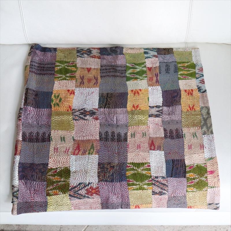 カンタ刺繍　シルク　クッションカバー50×50cmモザイクパッチワーク　マスタード＆パープル | ブランド登録なし | 06