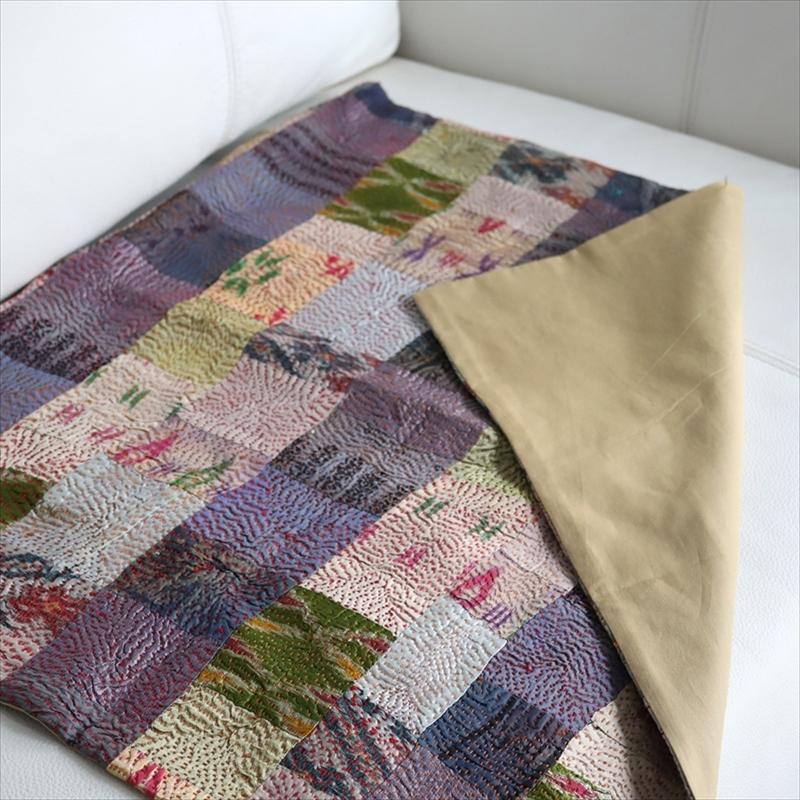 カンタ刺繍　シルク　クッションカバー50×50cmモザイクパッチワーク　マスタード＆パープル | ブランド登録なし | 07