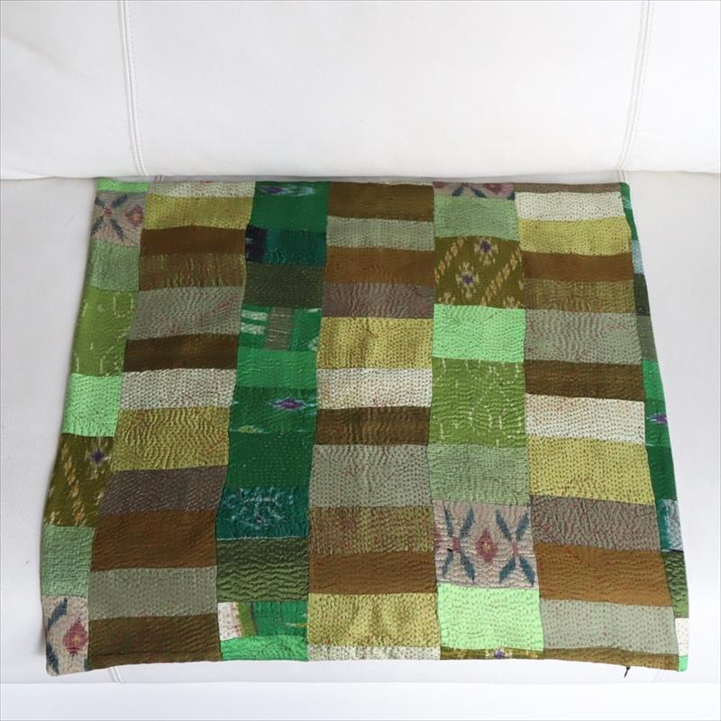 カンタ刺繍　シルク　クッションカバー51×51cmモザイクパッチワーク　グリーングラデーション | ブランド登録なし | 06