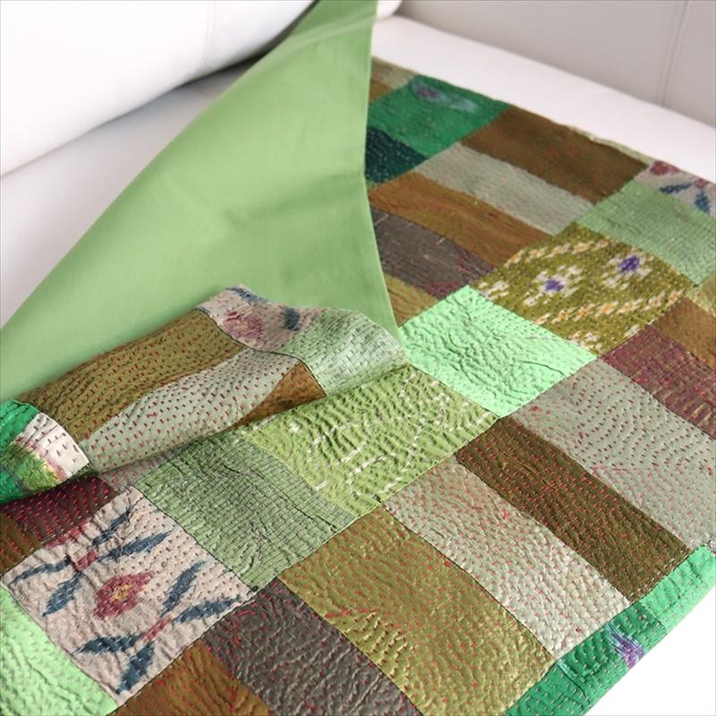 カンタ刺繍　シルク　クッションカバー51×51cmモザイクパッチワーク　グリーングラデーション | ブランド登録なし | 07