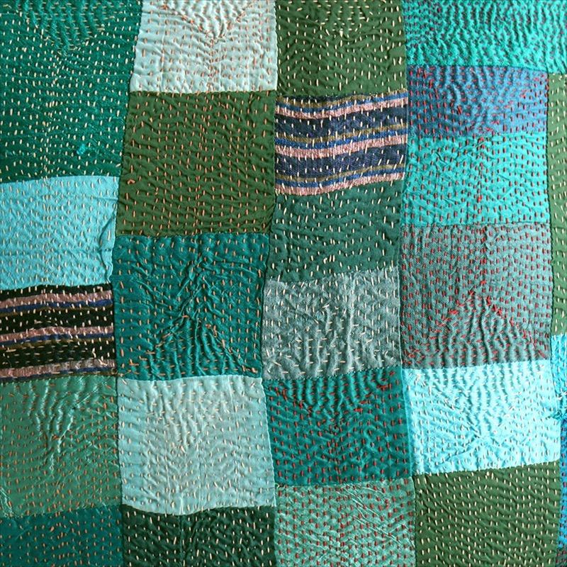 カンタ刺繍　シルク　クッションカバー52×52cmモザイクパッチワーク　グリーングラデーション | ブランド登録なし | 06