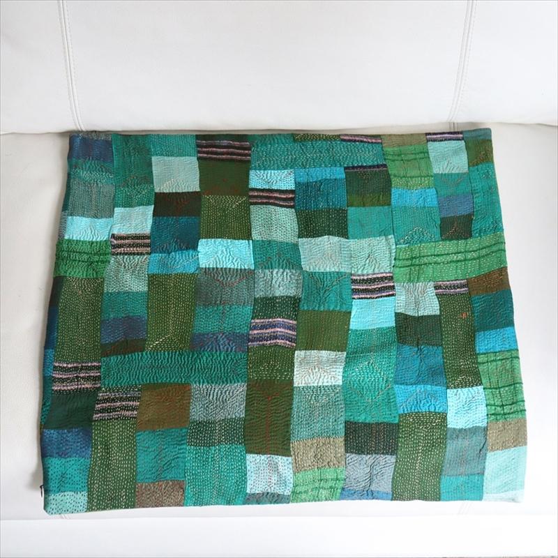 カンタ刺繍　シルク　クッションカバー52×52cmモザイクパッチワーク　グリーングラデーション | ブランド登録なし | 07