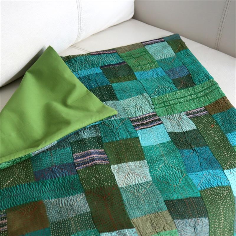 カンタ刺繍　シルク　クッションカバー52×52cmモザイクパッチワーク　グリーングラデーション | ブランド登録なし | 08