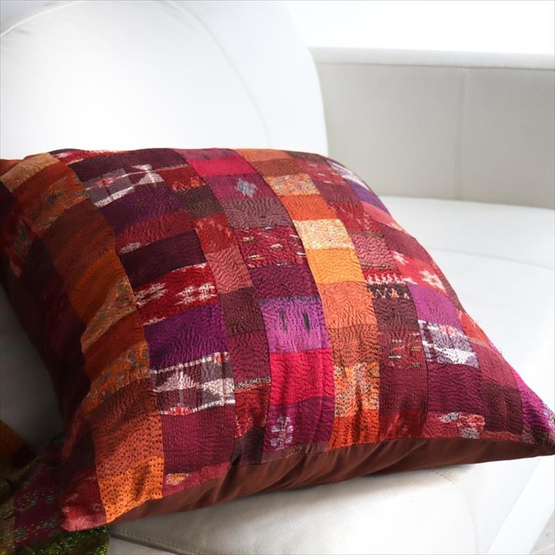 カンタ刺繍　シルク　クッションカバー58×57cmモザイクパッチワーク　ピンクグラデーション | ブランド登録なし | 02