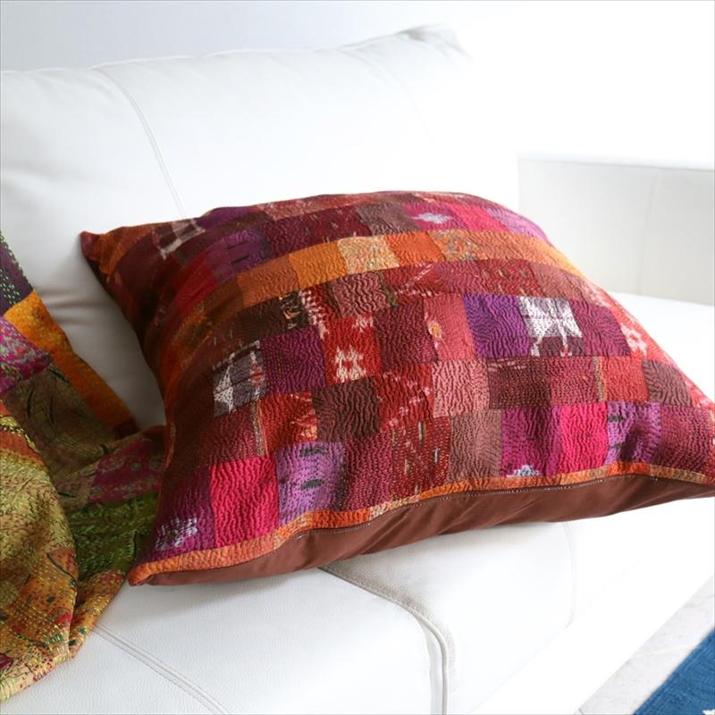 カンタ刺繍　シルク　クッションカバー58×57cmモザイクパッチワーク　ピンクグラデーション | ブランド登録なし | 04