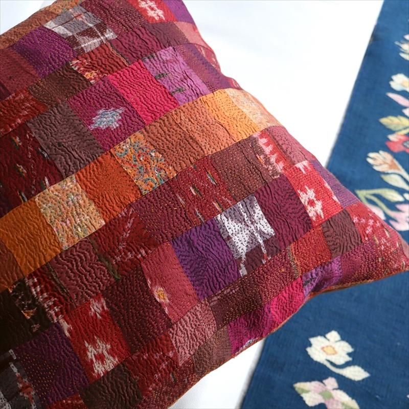 カンタ刺繍　シルク　クッションカバー58×57cmモザイクパッチワーク　ピンクグラデーション | ブランド登録なし | 05