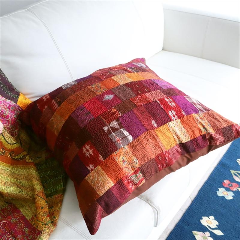 カンタ刺繍　シルク　クッションカバー58×57cmモザイクパッチワーク　ピンクグラデーション | ブランド登録なし | 06